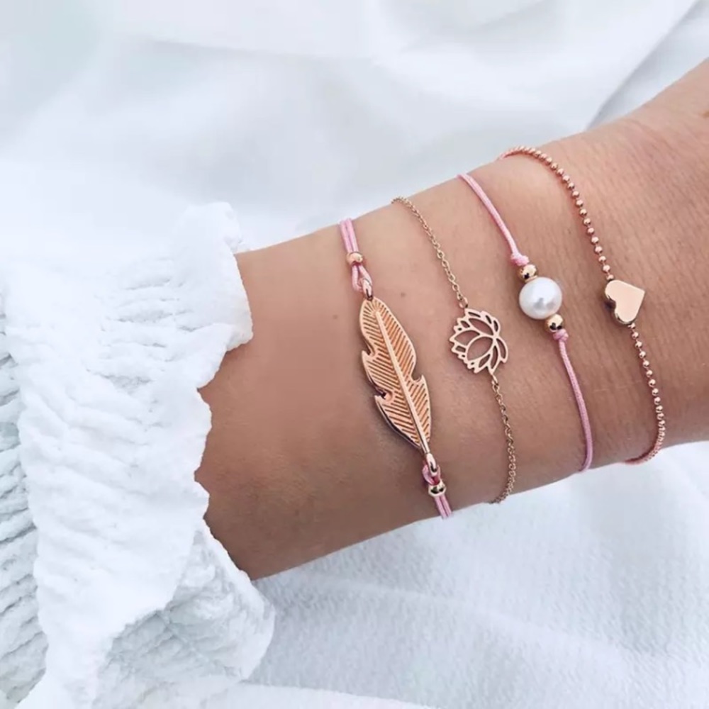 4 piece rose colored bracelet set